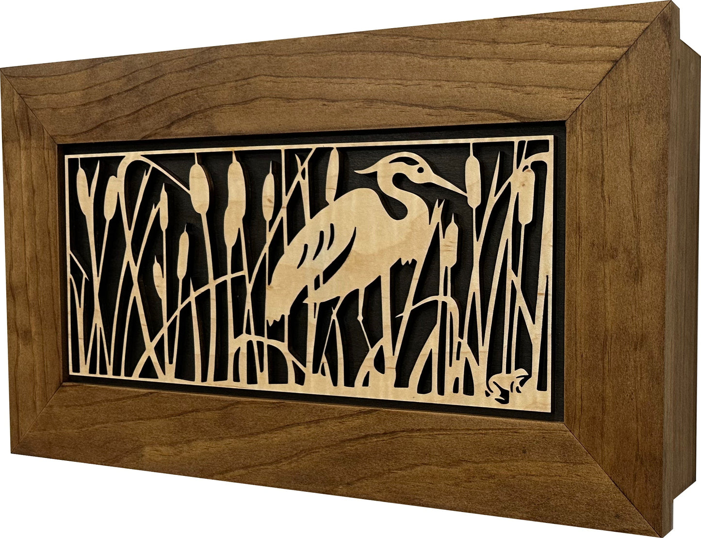 Bellewood Designs - Gun Safe Heron in Cattails Wall-Mounted
