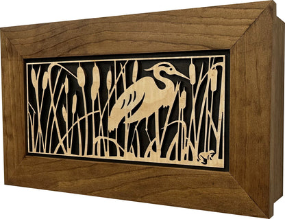 Bellewood Designs - Gun Safe Heron in Cattails Wall-Mounted