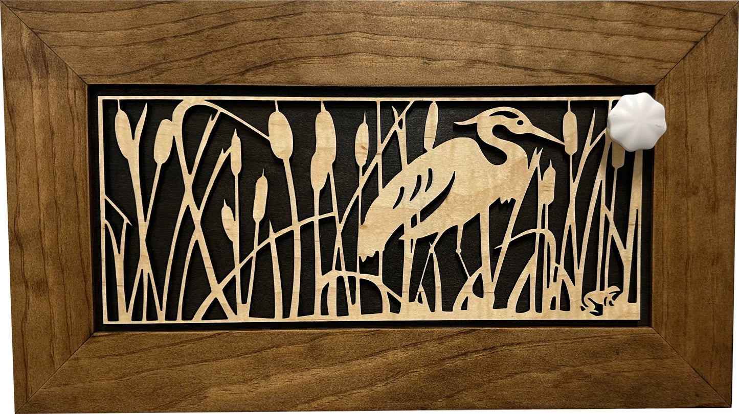 Bellewood Designs - Gun Safe Heron in Cattails Wall-Mounted