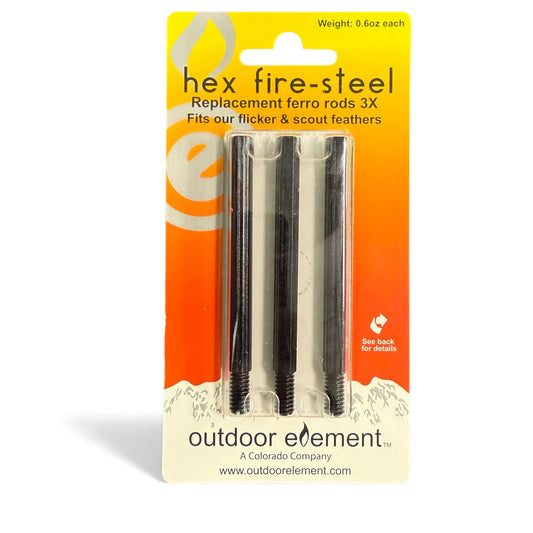 Outdoor Element Hex Fire-Steel Replacement 3pk Ferro Rods for Scout and Flicker Feather Knives