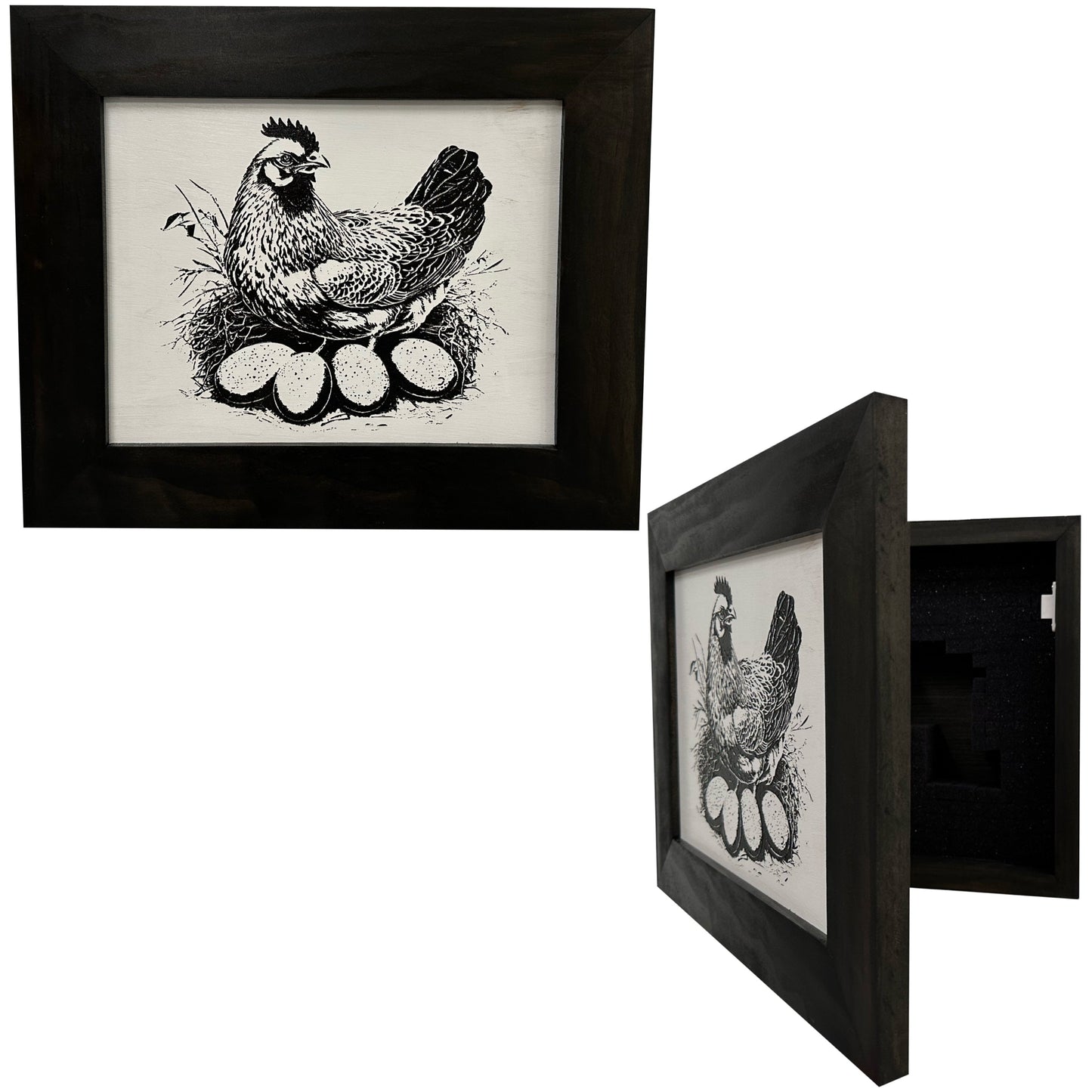 Bellewood Designs - Hidden Gun Safe Recessed In Wall Farmhouse Chicken And Eggs Decoration