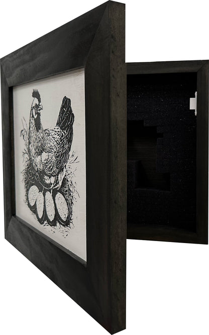 Bellewood Designs - Hidden Gun Safe Recessed In Wall Farmhouse Chicken And Eggs Decoration