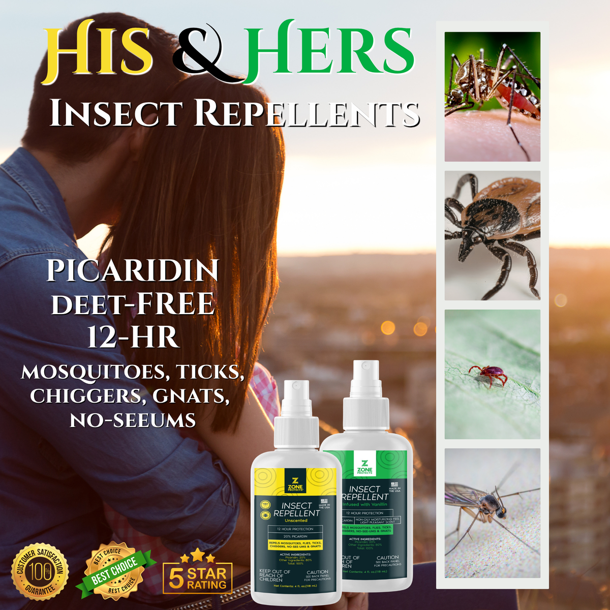 Zone Protects Insect Repellent, Picaridin; 4oz His and Hers Pack