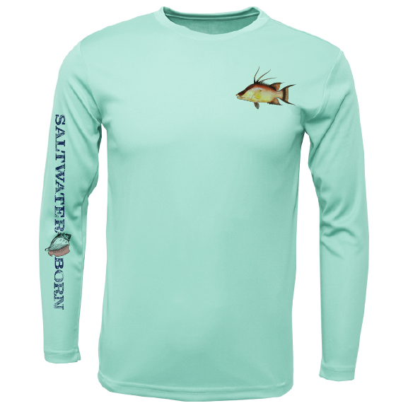 Saltwater Born Hogfish on Chest Long Sleeve UPF 50+ Dry-Fit Shirt