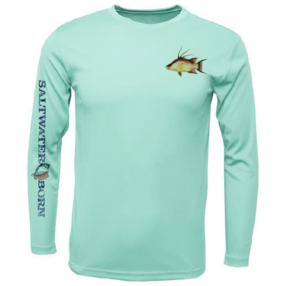 Saltwater Born Hogfish on Chest Long Sleeve UPF 50+ Dry-Fit Shirt