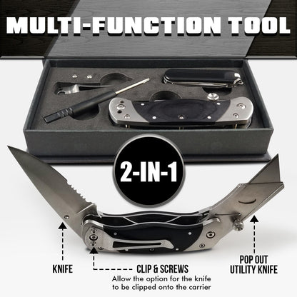 Holtzman's Gorilla Survival Premium Utility Knife, Folding Pocket Knife Combo, Box Cutter, Heavy Duty Dual Blades W/Belt Clip Gift Set for Dad Carpenter or Construction Worker