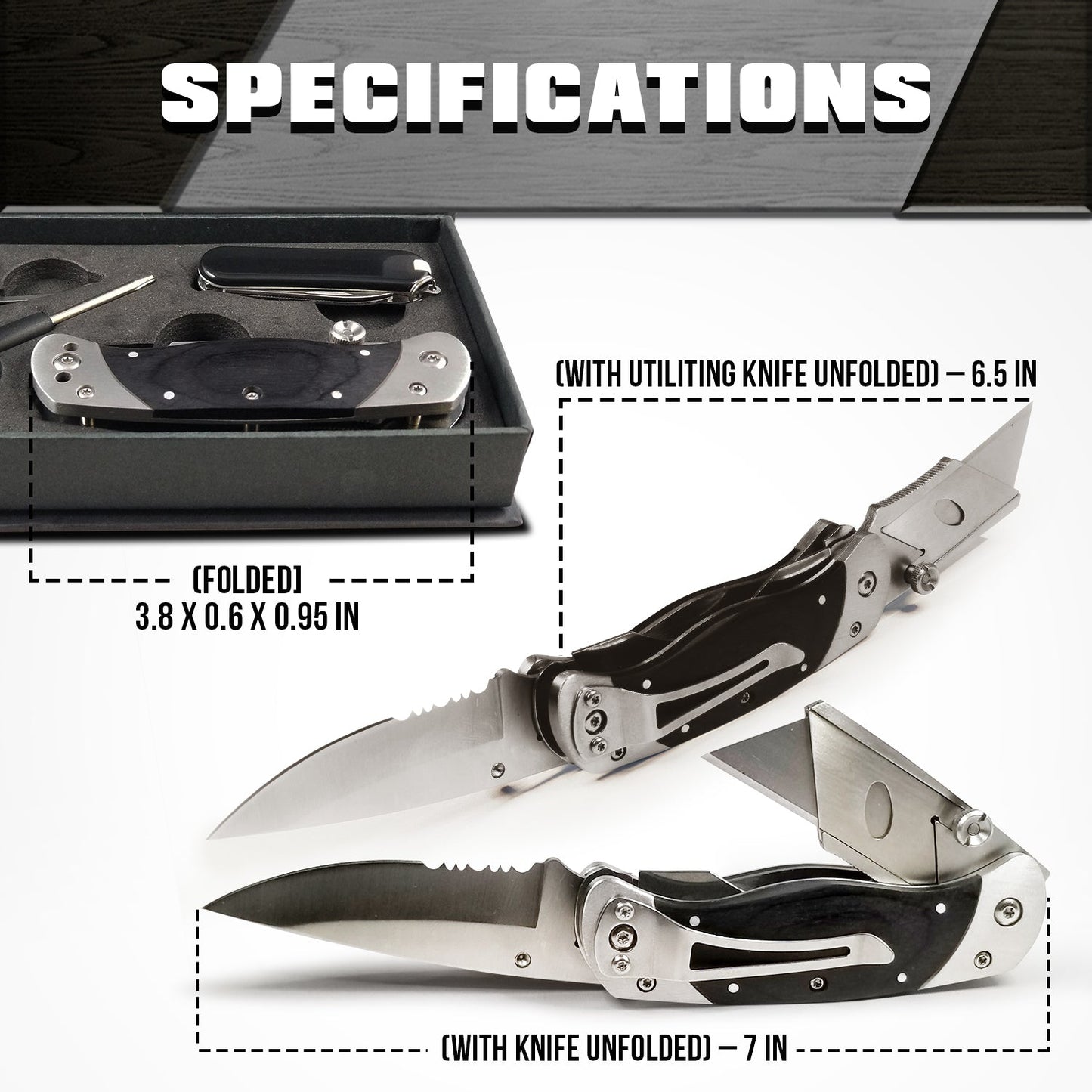 Holtzman's Gorilla Survival Premium Utility Knife, Folding Pocket Knife Combo, Box Cutter, Heavy Duty Dual Blades W/Belt Clip Gift Set for Dad Carpenter or Construction Worker