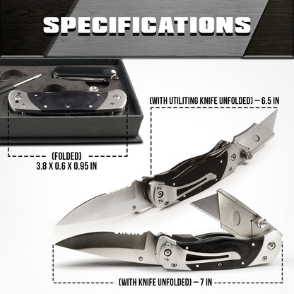 Holtzman's Gorilla Survival Premium Utility Knife, Folding Pocket Knife Combo, Box Cutter, Heavy Duty Dual Blades W/Belt Clip Gift Set for Dad Carpenter or Construction Worker