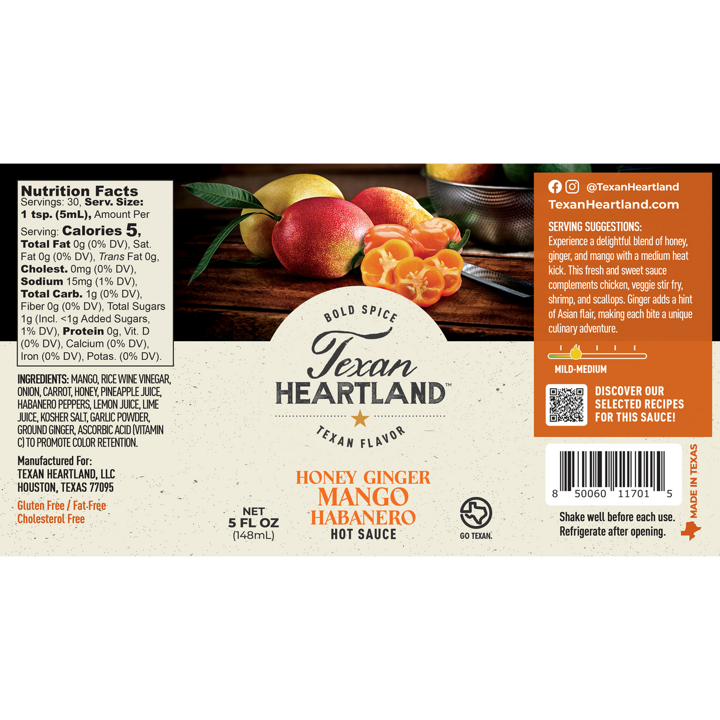 Texan Heartland Honey Ginger Mango Habanero Hot Sauce