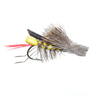 The Fly Fishing Place Barbless Dave's Hopper Yellow Foam Body Grasshopper Fly - 6 Flies Hook Size 12