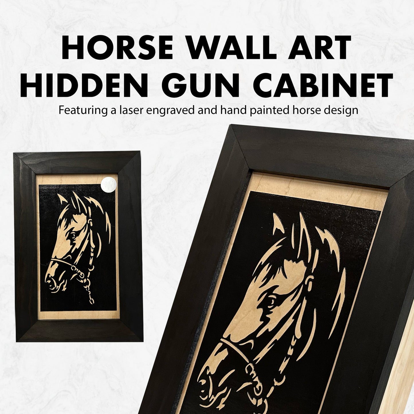 Bellewood Designs - Hidden Gun Safe Black Horse Wall Art Decoration