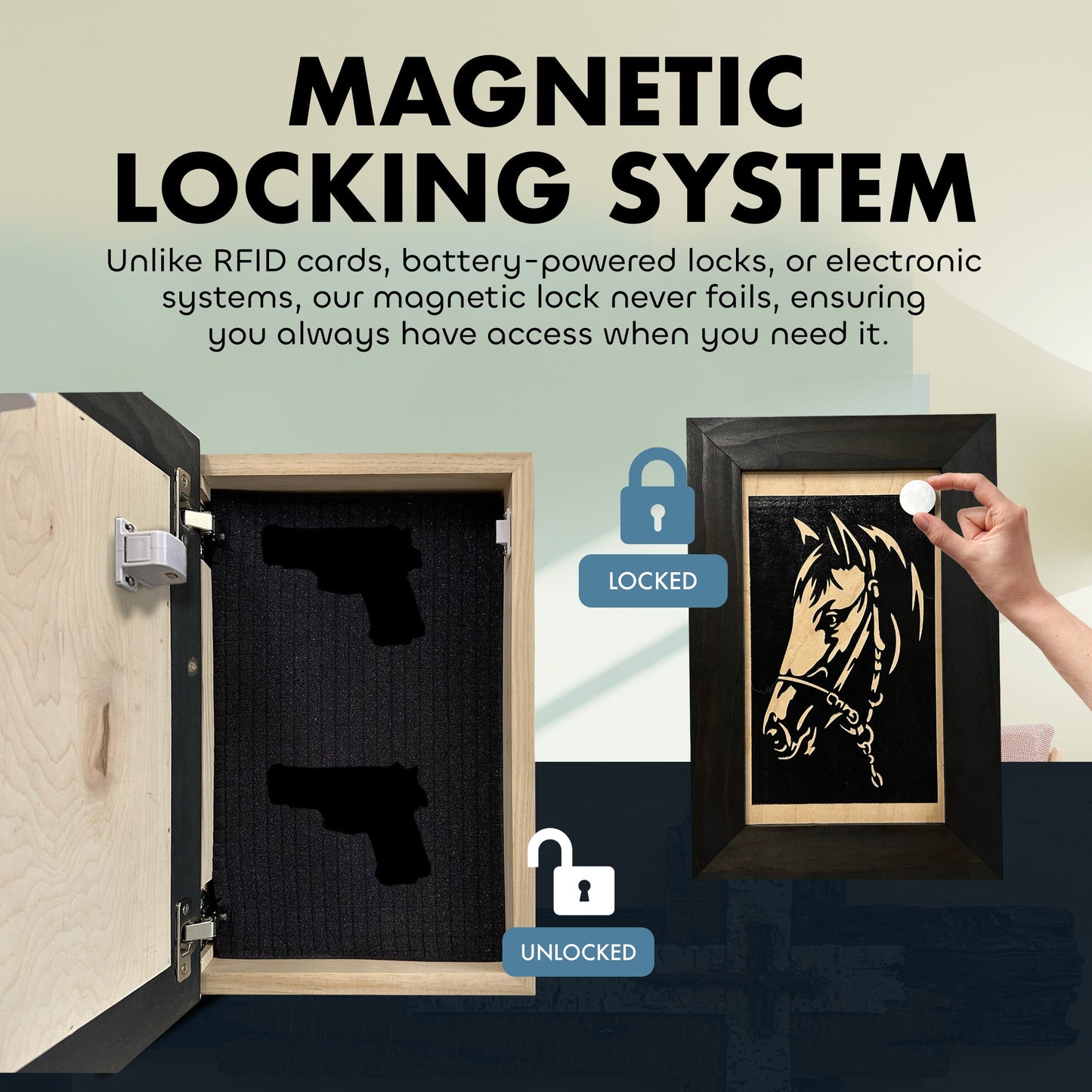 Bellewood Designs - Hidden Gun Safe Black Horse Wall Art Decoration