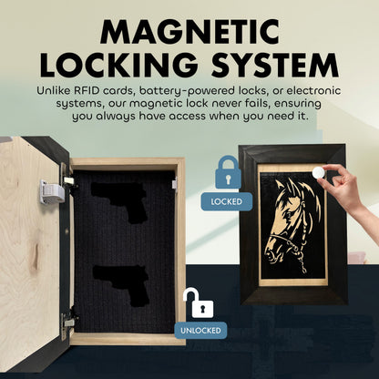Bellewood Designs - Hidden Gun Safe Black Horse Wall Art Decoration