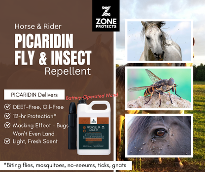 Zone Protects Horse & Rider Fly & Insect Repellent Spray, Gallon w/ Battery-Operated Wand