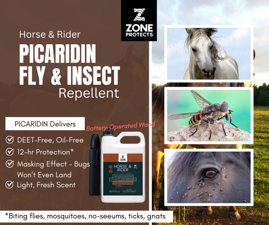 Zone Protects Horse & Rider Fly & Insect Repellent Spray, Gallon w/ Battery-Operated Wand