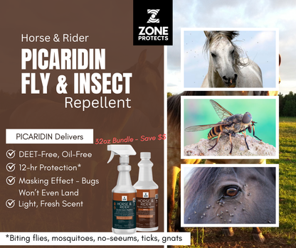 Zone Protects Horse & Rider Fly & Insect Repellent Spray-Refill, 32oz Bundle