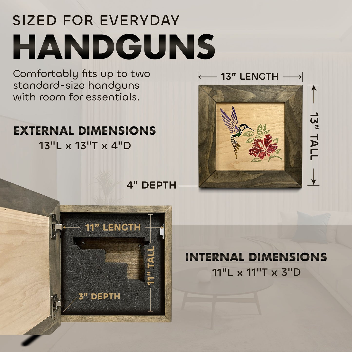 Bellewood Designs - Wooden Gun Safe with Hummingbird and Hibiscus