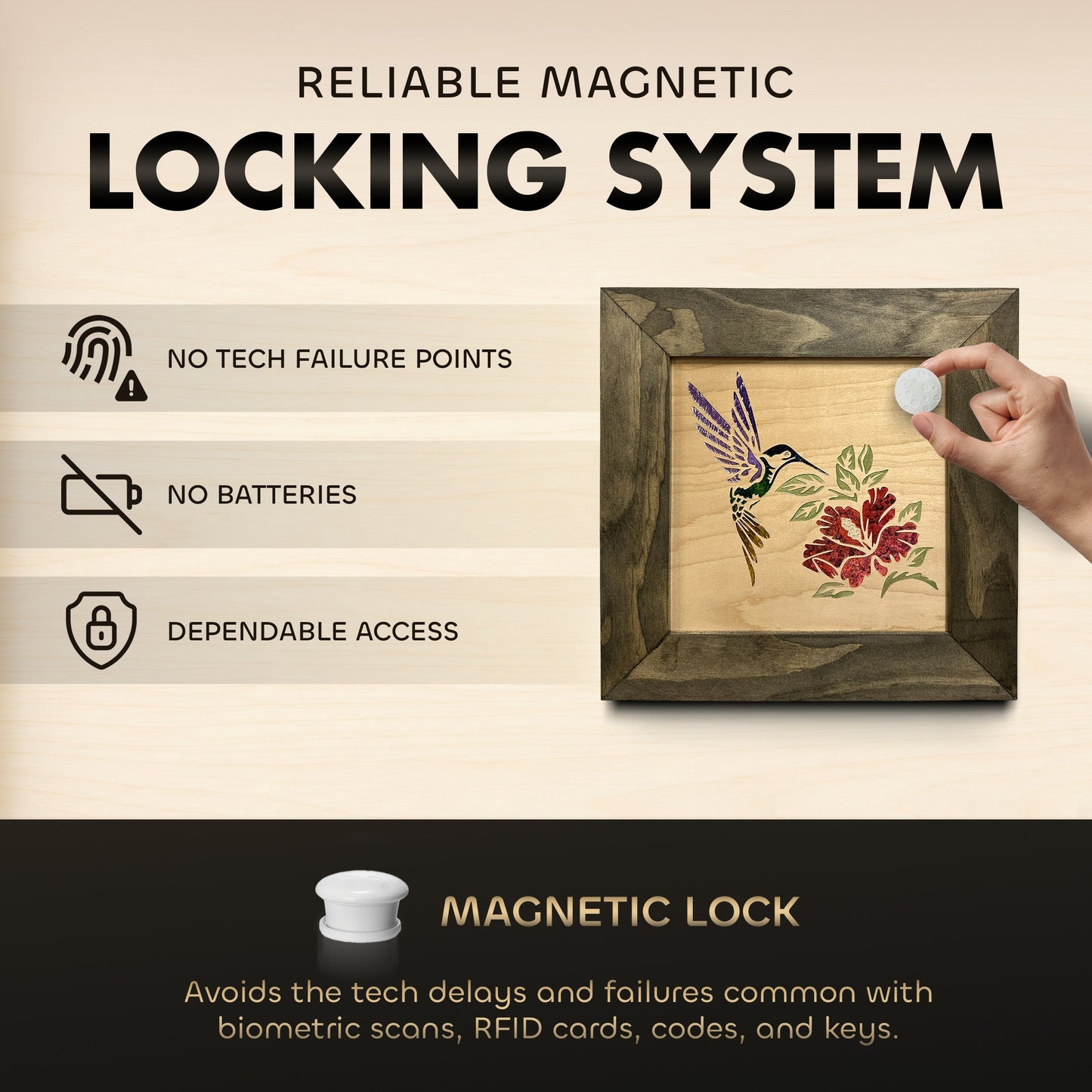 Bellewood Designs - Wooden Gun Safe with Hummingbird and Hibiscus