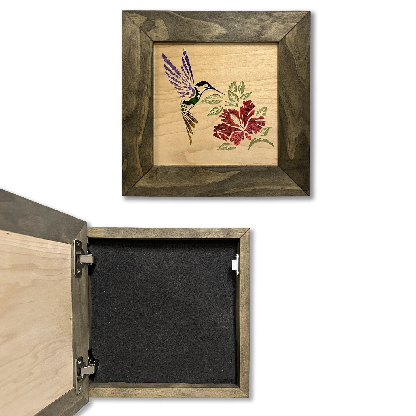 Bellewood Designs - Wooden Gun Safe with Hummingbird and Hibiscus