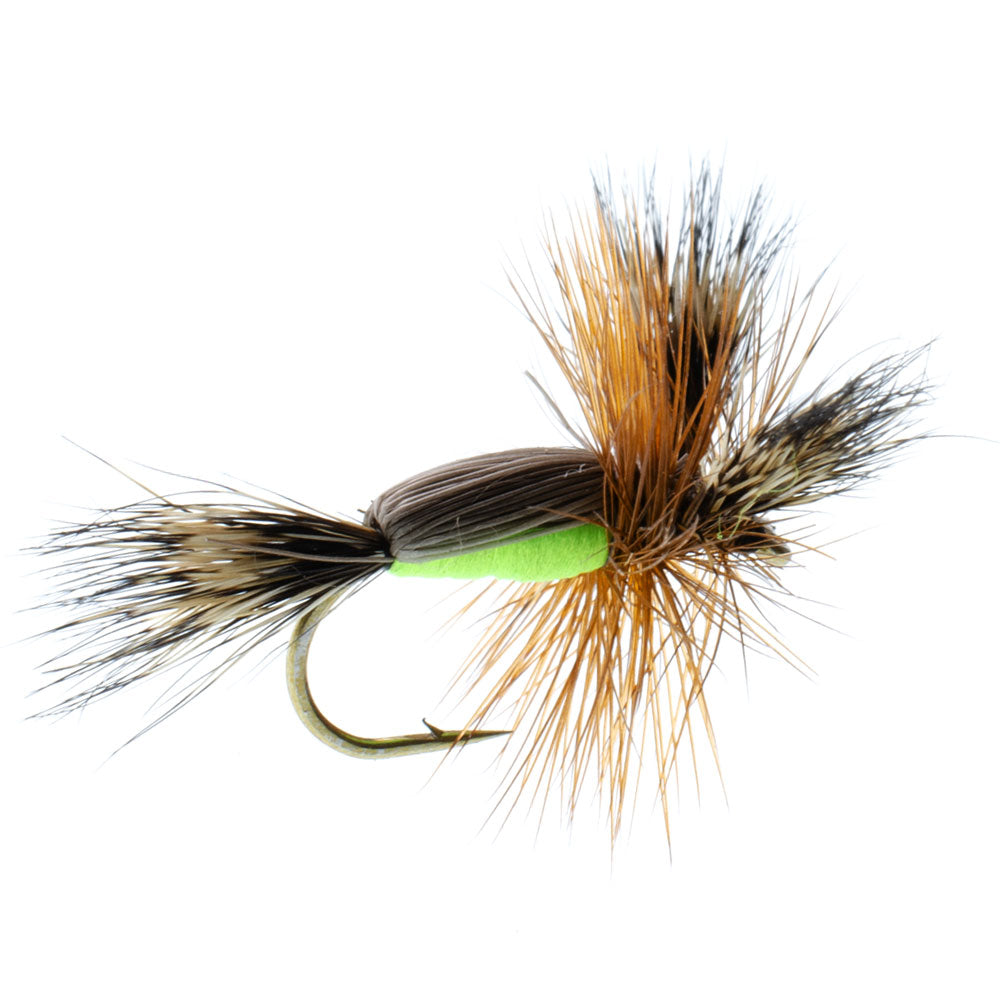 The Fly Fishing Place Barbless Chartreuse Humpy Classic Hair Wing Dry Fly - 1 Dozen Flies Hook Size 12