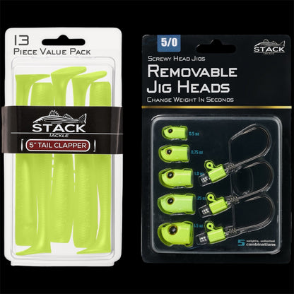 Stack Tackle Screwy Head Jigs + Tail Clapper Bundle Pack