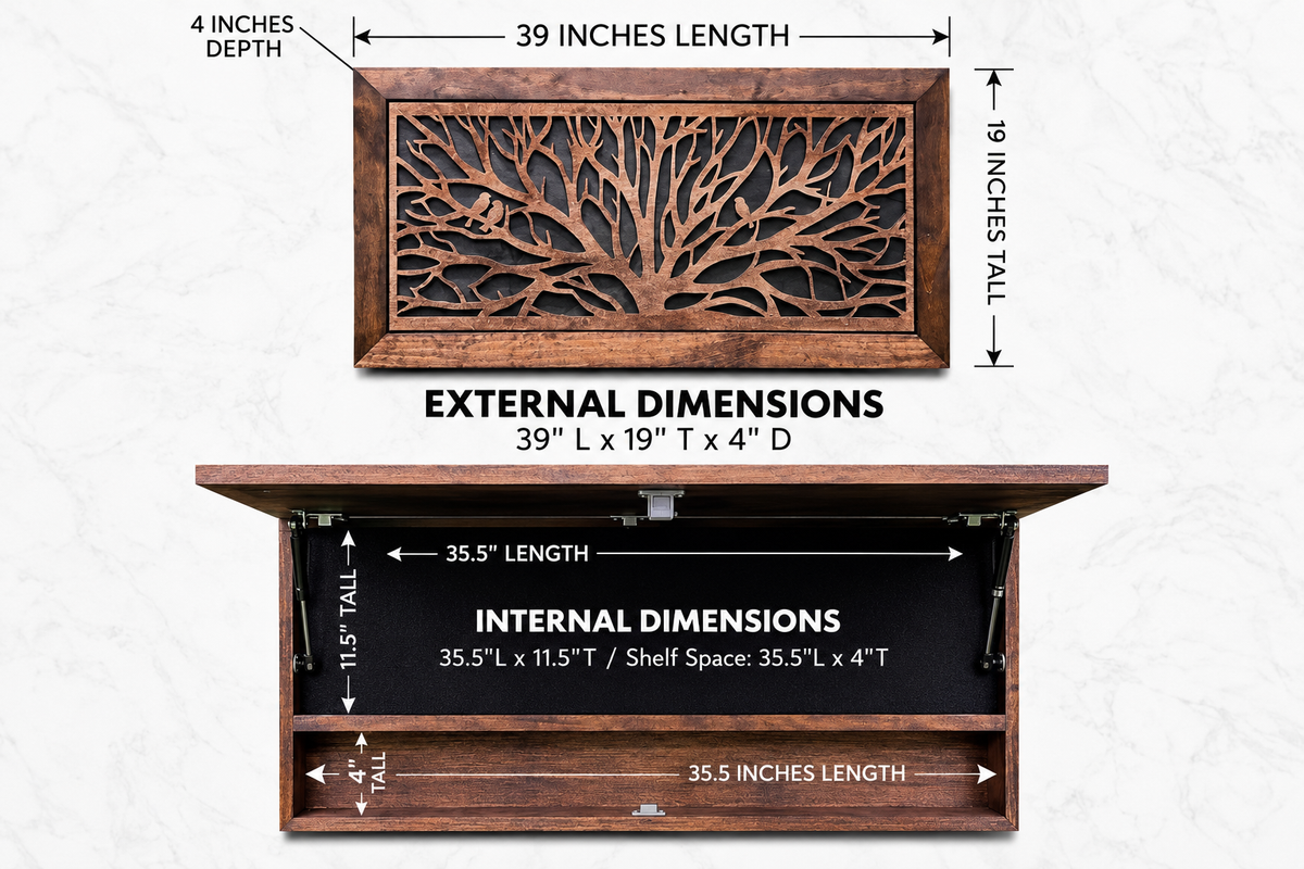 Bellewood Designs - Large Hidden Gun Storage Cabinet Tree of Life Wall Decor - Birds In a Tree Concealed Gun Cabinet