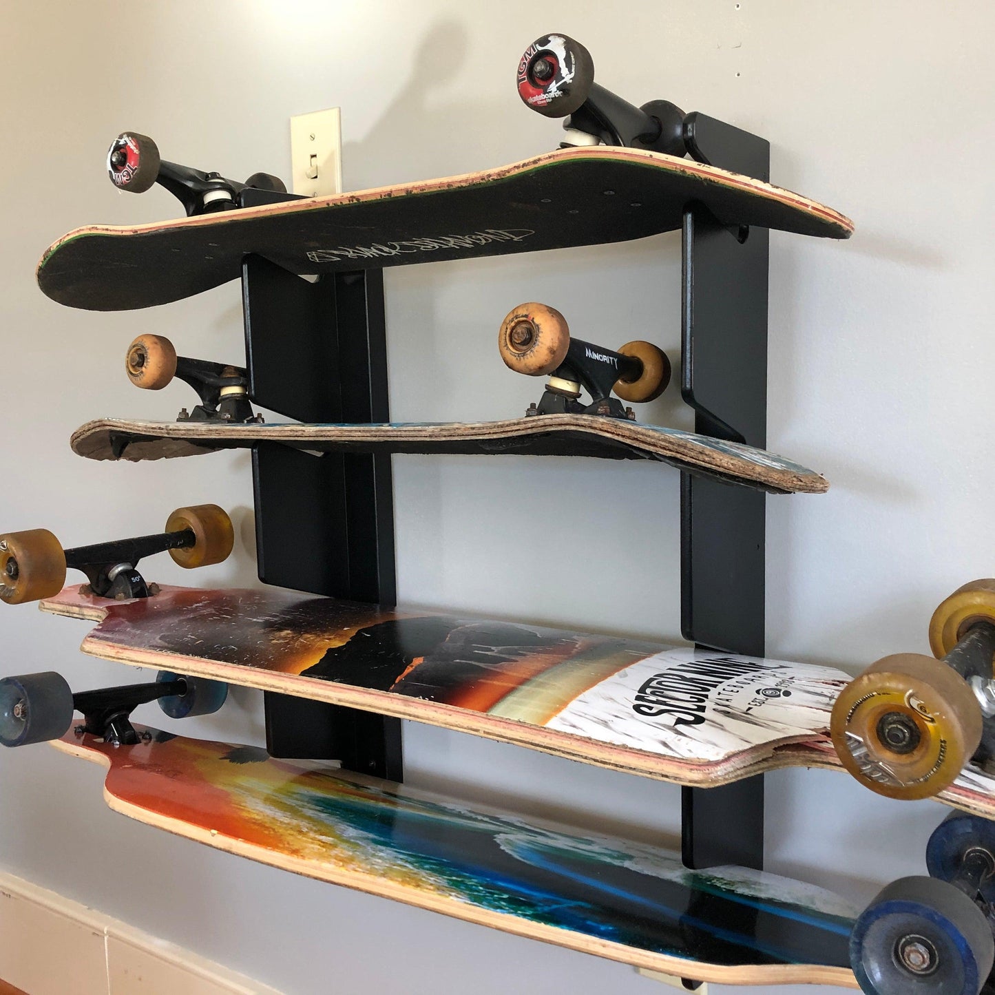 HANGTHIS Up - Skateboard Organizer 26" (Holds 4) Sporting Goods Organization, Skateboard Rack, Skateboard Display