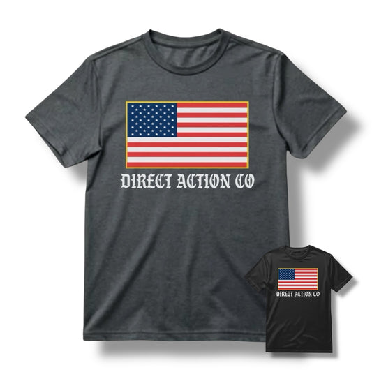 Direct Action Apparel CO FLAG TEE (BLACK / HEATHER METAL)