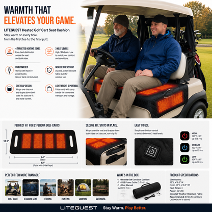 LITEGUEST USB Heated Golf Cart Seat Cushion Winter Warmth Essential