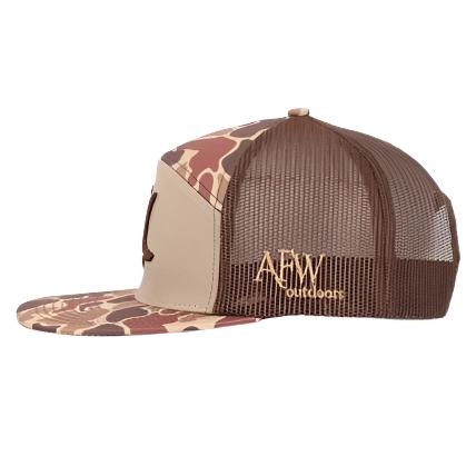 AF Waterfowl Youth 7 Panel Old School Camo 3 D Puff Turkey Tracks w Brown Mesh