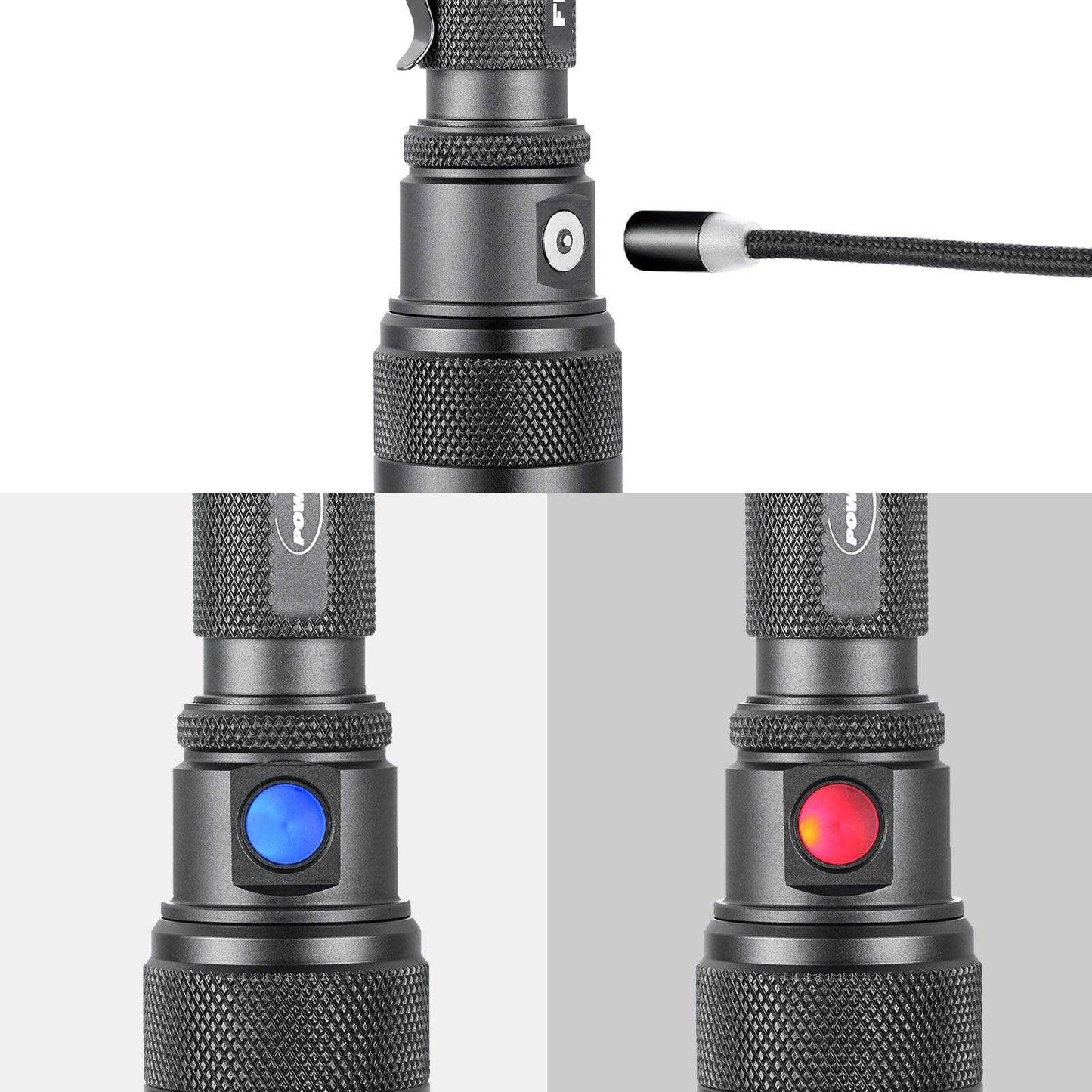 Powertac FlexBeam- 1200 Lumen Adjustable Beam Rechargeable Flashlight