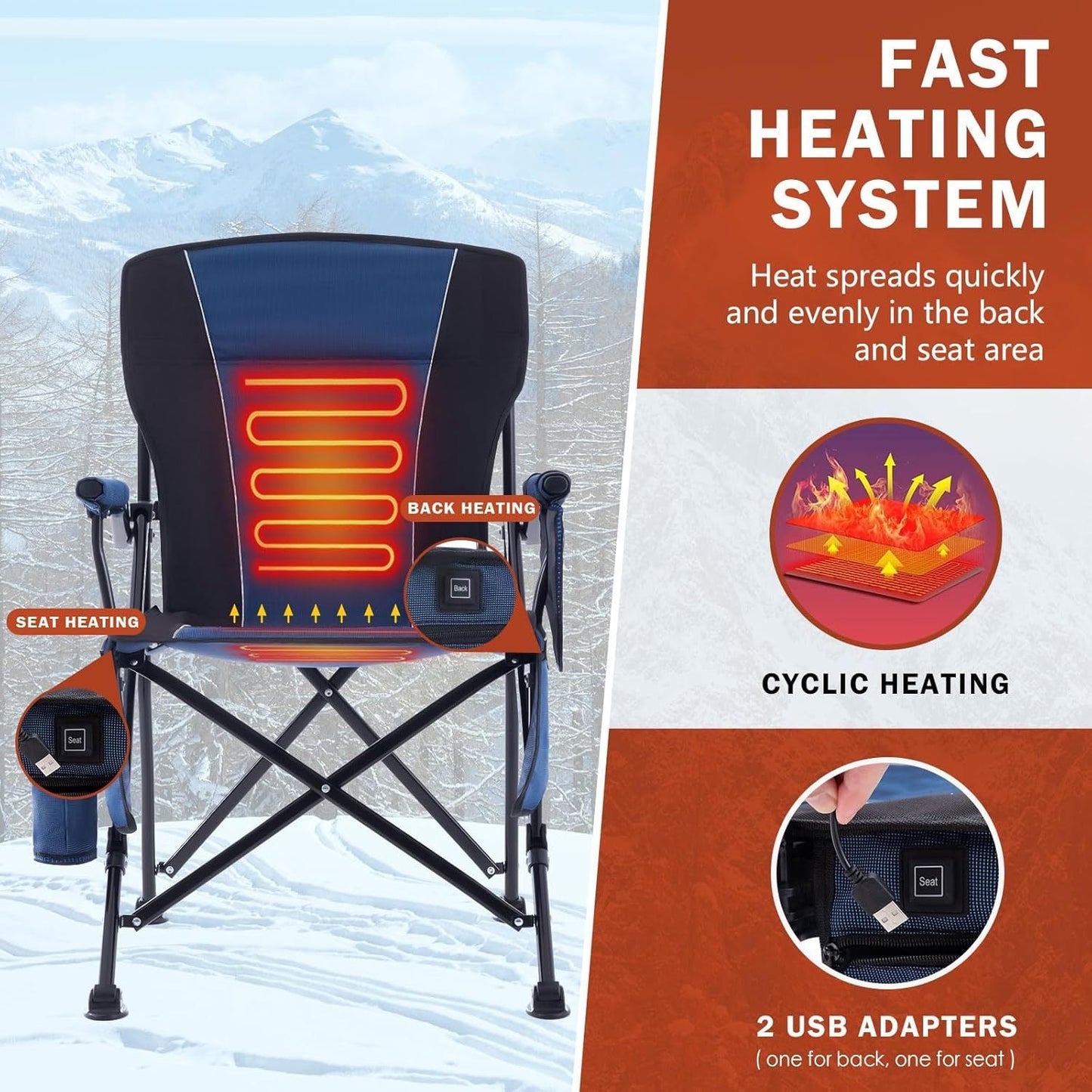 LITEGUEST Heated Folding Chair Portable Warmth Gear for  Outdoor