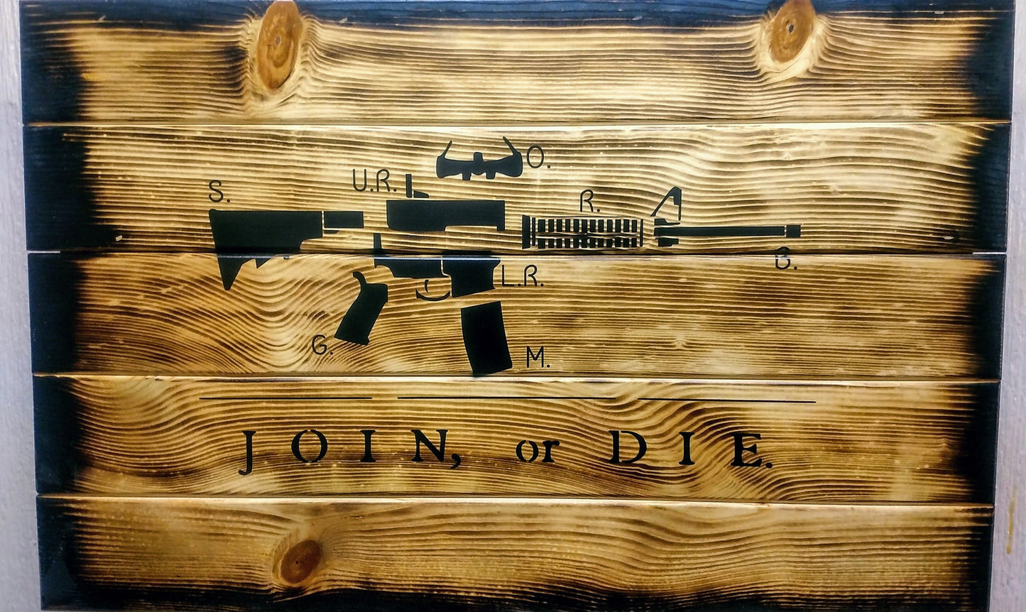 Liberty Home Concealment Charred AR-15 "Join or Die" Hidden Gun Storage Sign
