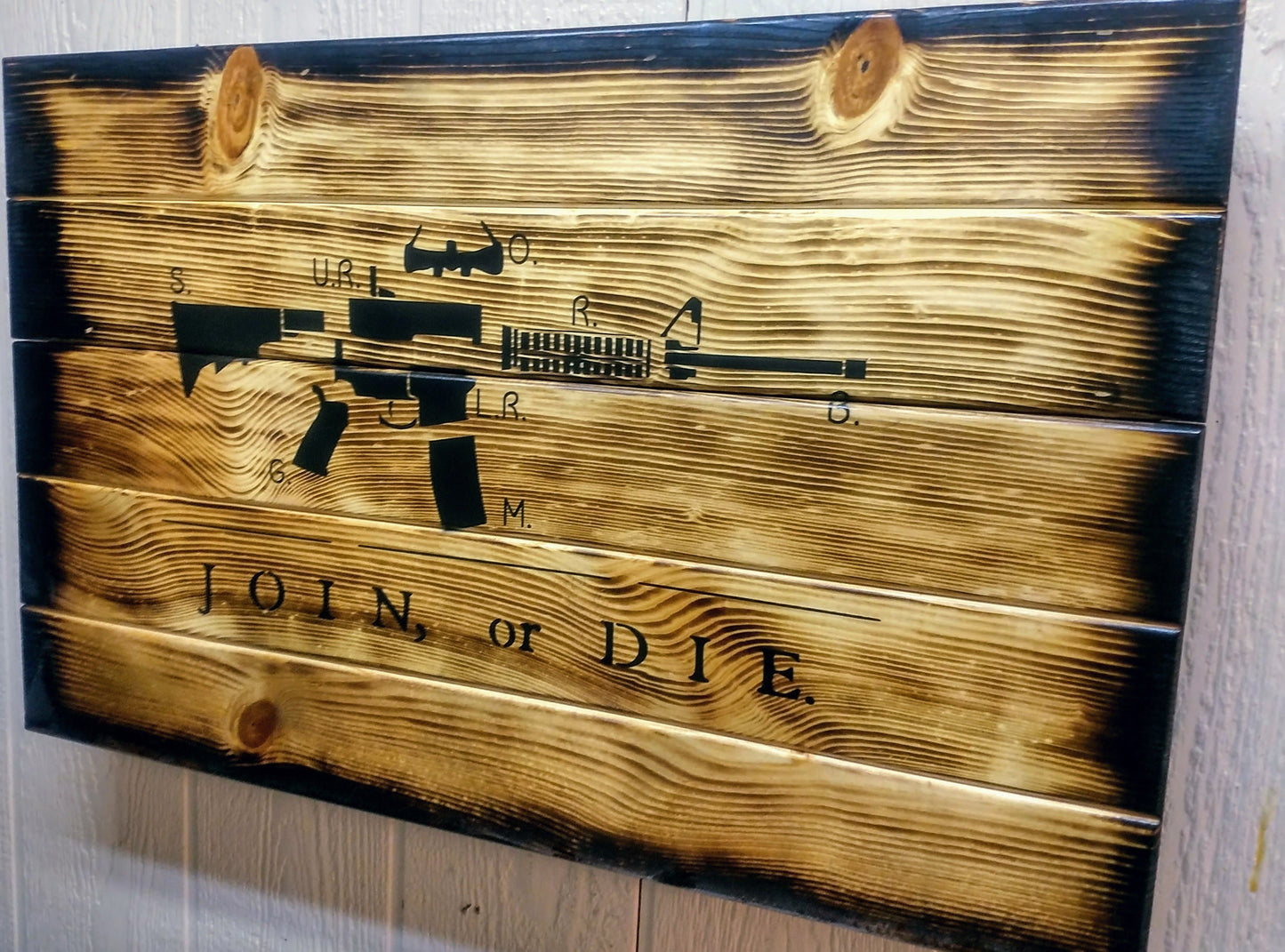 Liberty Home Concealment Charred AR-15 "Join or Die" Hidden Gun Storage Sign