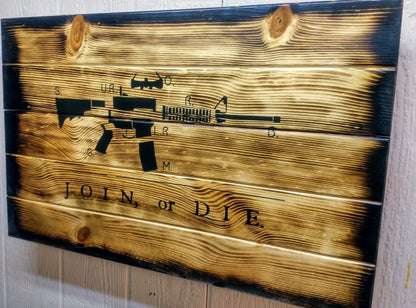Liberty Home Concealment Charred AR-15 "Join or Die" Hidden Gun Storage Sign