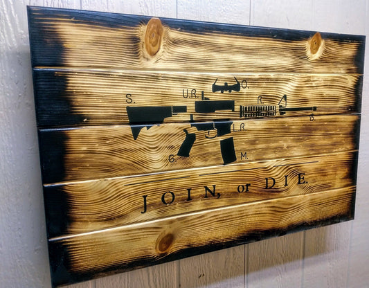 Liberty Home Concealment Charred AR-15 "Join or Die" Hidden Gun Storage Sign