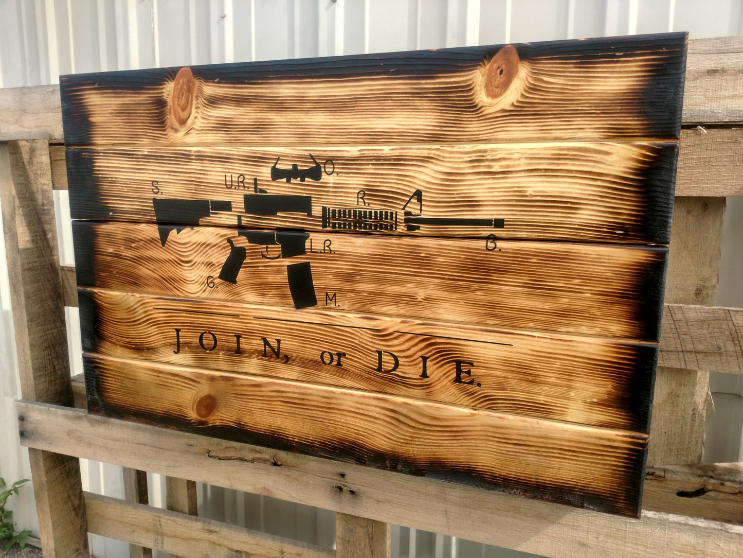 Liberty Home Concealment Charred AR-15 "Join or Die" Hidden Gun Storage Sign