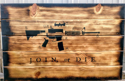 Liberty Home Concealment Charred AR-15 "Join or Die" Hidden Gun Storage Sign