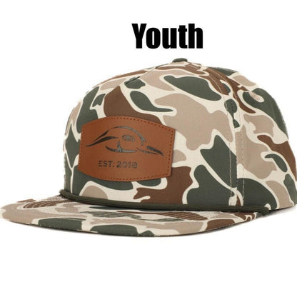 American Flyway Waterfowl Youth Leather Patch Green and Brown Vintage Rope Old School Hat