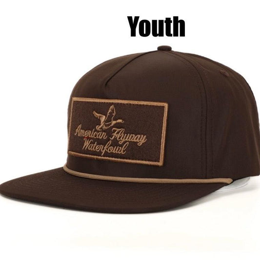 AF Waterfowl Youth Throwback Vintage Rope Hat Brown w Patch and Tan Rope