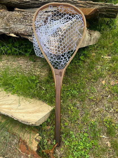 Wayward Trading Post XL 18"x14" - Adams Dry Fly Engraved - Natural Fly Fishing Traditional Landing Net - Handcrafted & Made in USA