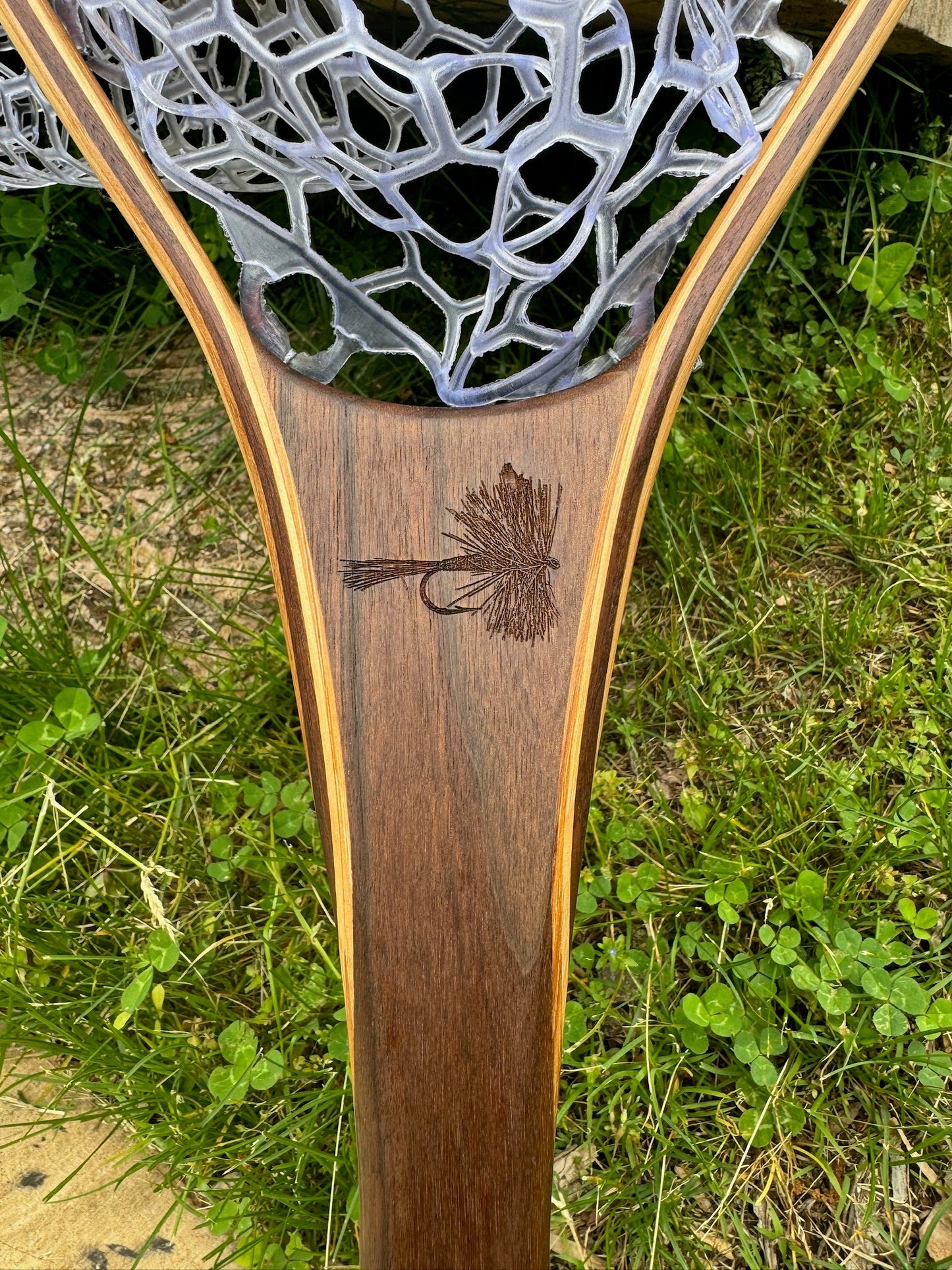 Wayward Trading Post Fat Jake 16"x12" - Adams Dry Fly Engraved - Natural Fly Fishing Traditional Landing Net - Handcrafted & Made in USA