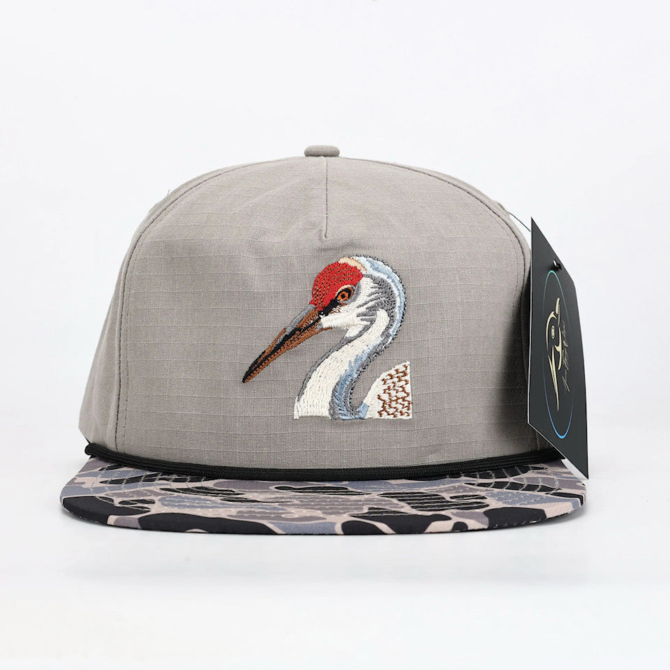 American Flyway Waterfowl Sandhill Crane Grey Ripstop w Hardwoods II Camo Bill