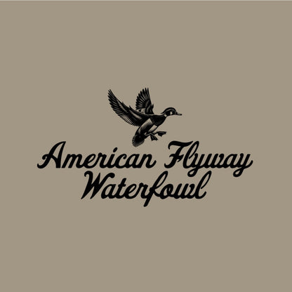 American Flyway Waterfowl Vintage Wood Duck Logo Design with Pocket in Khaki