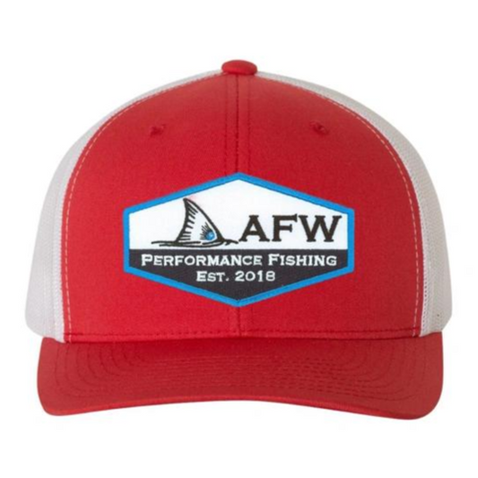 AF Waterfowl Fishing Patch Hat - Red - White Snapback Trucker