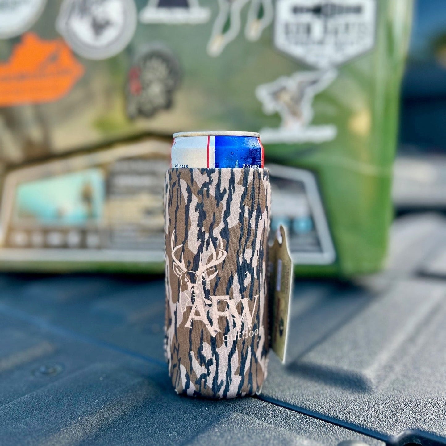 American Flyway Waterfowl Buck Logo Drink Koozies - Skinny Can