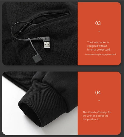 LITEGUEST USB Heated Hoodie 5-Zone Heated Zip-up Hooded Sweatshirt