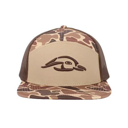 AF Waterfowl Youth Size 7 Panel Brown Old School AFW Style w/ 3 D Puff and Brown Mesh