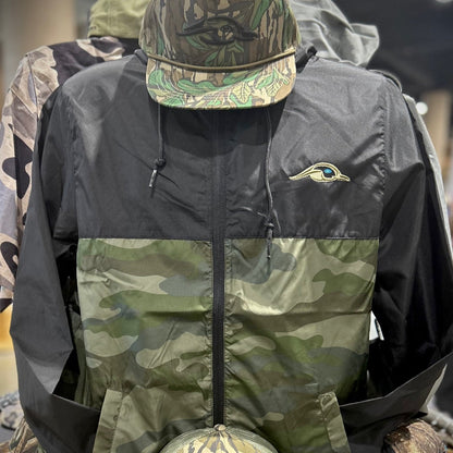 American Flyway Waterfowl Camo and Black Lightweight Full Zip Pullover Windbreaker Jacket - Water Resistant