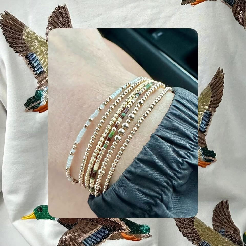 AF Waterfowl 14K Gold Filled and Camo Color Seed Bead Stretch Bracelets